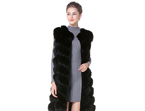 Luxury Fox - Chaleco (100% piel de zorro, 3 colores, tallas XS - 3XL) Negro S