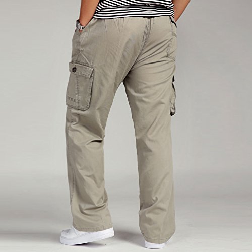 Lvguang Hombre Pantalones Cargo de Senderismo de Transpirable Cintura Elástica Trabajar Pantalones de Talla Grande Pantalón (Caqui, Asia 3XL)