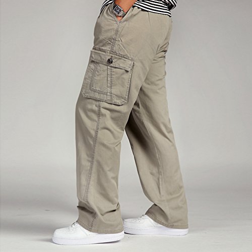 Lvguang Hombre Pantalones Cargo de Senderismo de Transpirable Cintura Elástica Trabajar Pantalones de Talla Grande Pantalón (Caqui, Asia 3XL)