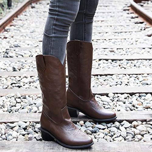 Lydee Mujer Moda Western Boots Ankle High Block Heels Pull on Botas cortas Animal Print Dark-Brown Talla 38