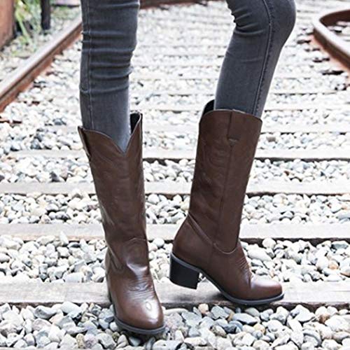 Lydee Mujer Moda Western Boots Ankle High Block Heels Pull on Botas cortas Animal Print Dark-Brown Talla 38
