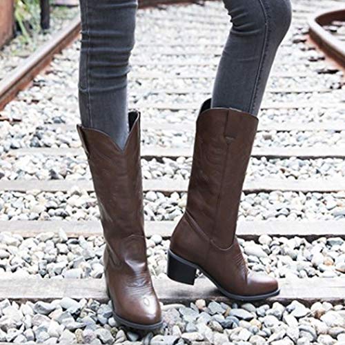 Lydee Mujer Moda Western Boots Ankle High Block Heels Pull on Botas cortas Animal Print Dark-Brown Talla 38