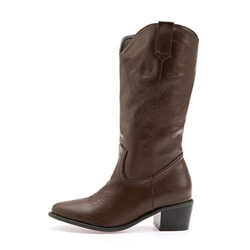 Lydee Mujer Moda Western Boots Ankle High Block Heels Pull on Botas cortas Animal Print Dark-Brown Talla 38