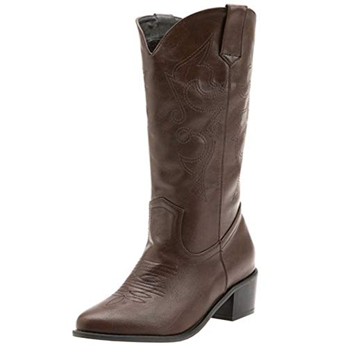 Lydee Mujer Moda Western Boots Ankle High Block Heels Pull on Botas cortas Animal Print Dark-Brown Talla 38