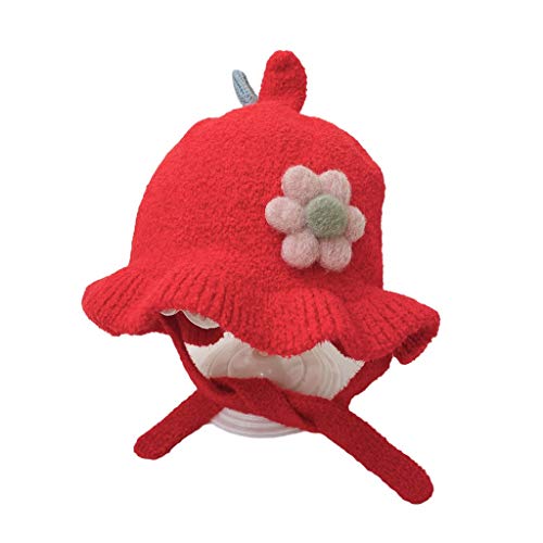 LYTYM Bebés de Sombrero de Punto de Invierno niño Infantil Earflap niñas Sombrero Caliente, ala Diseño Pétalo Gorra de Esquiar (Color : Red, Size : 10-30 Months)