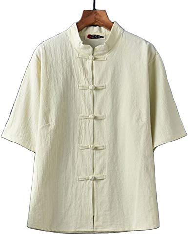 LZJN - Blusa de manga corta para mujer, estilo chino, algodón, lino, botones