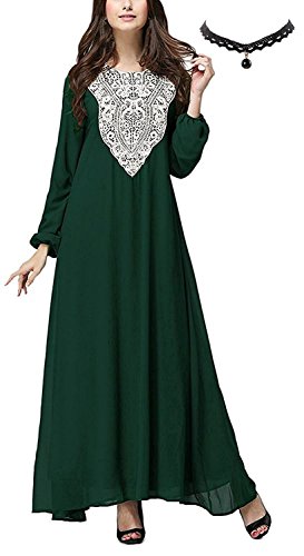 M-Queen Mujer Musulmán Vestido Túnica Kaftan Abaya Islam Manga Larga Maxi Vestido Arab Suelto Robe