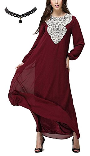 M-Queen Mujer Musulmán Vestido Túnica Kaftan Abaya Islam Manga Larga Maxi Vestido Arab Suelto Robe