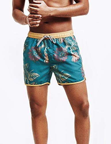 MaaMgic Bañador Hombre de Natación Secado Rápido Interior de Malla Pantalones Cortos d'Aire Vintage 80s 90s,Verde & Amarillo,L