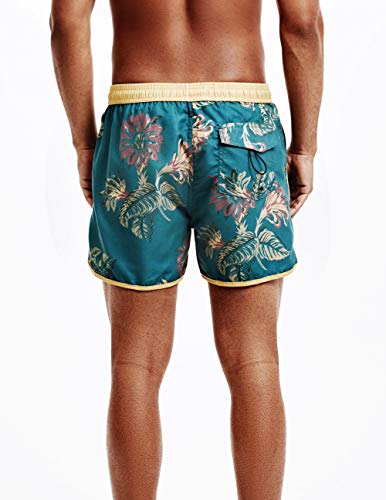 MaaMgic Bañador Hombre de Natación Secado Rápido Interior de Malla Pantalones Cortos d'Aire Vintage 80s 90s,Verde & Amarillo,L