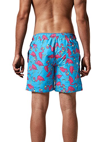 MaaMgic Hombre Bañador de Playa Ropa de Baño Short de Natación Tropical Vacaciones y Viajes en Verano con Bolsillos Azul Flamenco Rosa M
