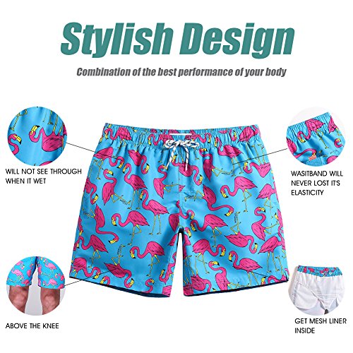 MaaMgic Hombre Bañador de Playa Ropa de Baño Short de Natación Tropical Vacaciones y Viajes en Verano con Bolsillos Azul Flamenco Rosa M