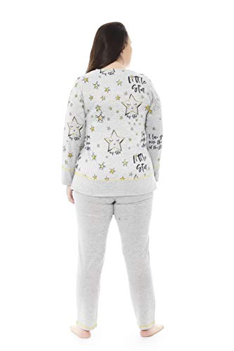 Mabel Intima Pijama Talla Grande Mujer Pijama Manga Larga y pantalón Largo. Gris y Estampado My Star Talla 66. 95% poliéster-5% Spandex. Tejido Medio, cálido y Suave