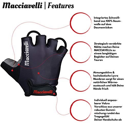 MACCIAVELLI Guantes de Ciclismo | Guantes MTB de Medio Dedo y Dedo Completo | Adecuado para Bicicleta de Carretera y de Montaña - Guantes Bici para Hombres y Mujeres