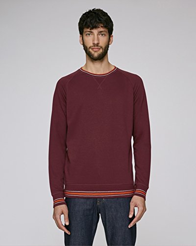 made in bio - Sudadera - Manga Larga - para hombre Bordeaux / Beige Chiné / Orange S