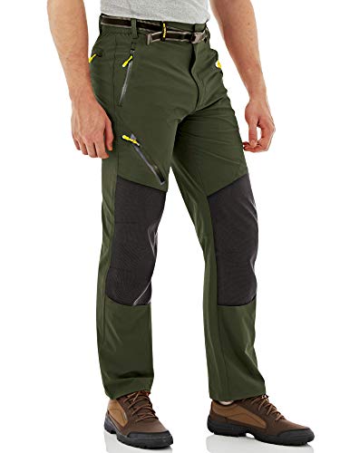MAGCOMSEN Pantalones largos de senderismo para hombre, ligeros, de secado rápido, funcionales, para hombre, cintura elástica, verano, trekking, escalada, con varios bolsillos, verde militar, 40