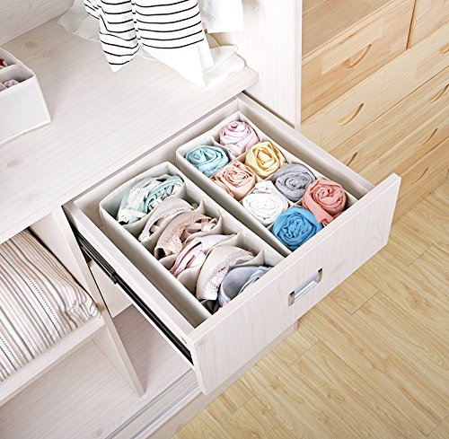 Magicfly Set de 4 Organizadores de Cajones, Organizadores de Ropa Interior Sujetadores Calzoncillos Bragas, Cajas Organizadoras de Tela Plegables, Separadores de Cajones, Beige