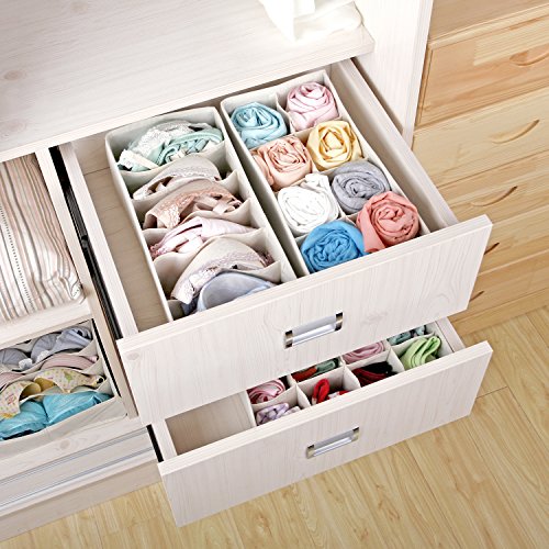 Magicfly Set de 4 Organizadores de Cajones, Organizadores de Ropa Interior Sujetadores Calzoncillos Bragas, Cajas Organizadoras de Tela Plegables, Separadores de Cajones, Beige