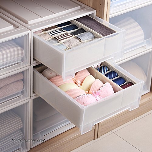 Magicfly Set de 4 Organizadores de Cajones, Organizadores de Ropa Interior Sujetadores Calzoncillos Bragas, Cajas Organizadoras de Tela Plegables, Separadores de Cajones, Beige