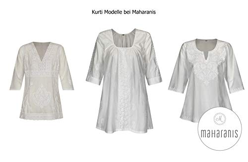 Maharanis Kurti A--Linie - Blusa de algodón puro bordado a mano Blanco M