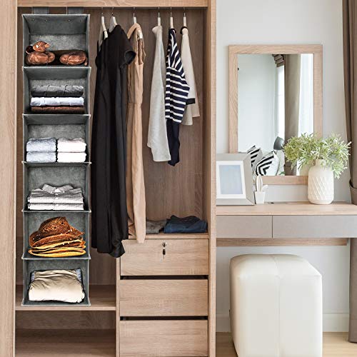 MaidMAX Organizador de Armario de 6 Niveles, Estantería Colgante de Tela, Estante de Tela para Armario, Organizador de Ropa, para Guardar Ropa, Toallas, etc, Gris