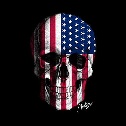 MAKAYA Camiseta Bandera Americana Mujer - Calavera Estados Unidos - Negra L