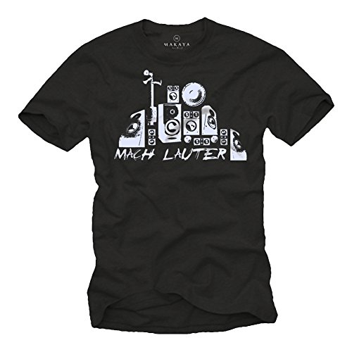 MAKAYA Camiseta con Altavoces para Hombre - Sube el Volumen - Negra XXXL