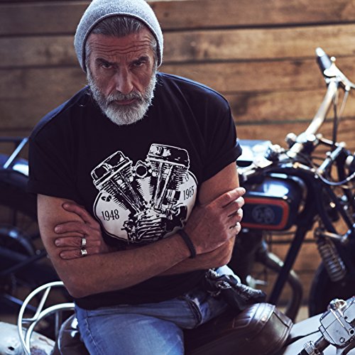 MAKAYA Camiseta con Motor Harley - Panhead - Hombre Negra L