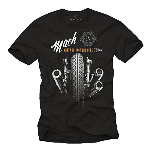 MAKAYA Camisetas Moteras - Vintage Moto Mach 4 Hombre Negro XXL