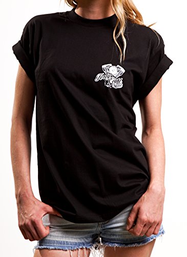 MAKAYA Oversize Top Impresión en el Pecho y en la Espalda - Moto Motor - Camiseta para Mujer Negro Talla Grande M