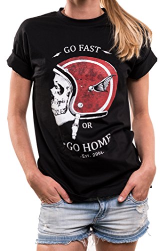 MAKAYA Oversize Top Manga Corta Estilo Casual - Calavera Casco Moto - Camiseta con Mensaje para Mujer Negro M
