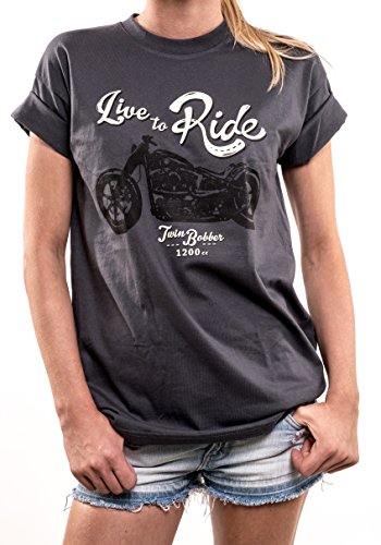 MAKAYA Oversize Top Manga Corta Talla Grande - Mensaje Gracioso Live to Ride - Camiseta Motorista Mujer Gris L