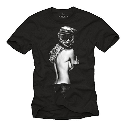 MAKAYA Ropa de Moto Hombre - Camiseta Motocross - Chica con Casco Moto Integral Negra S