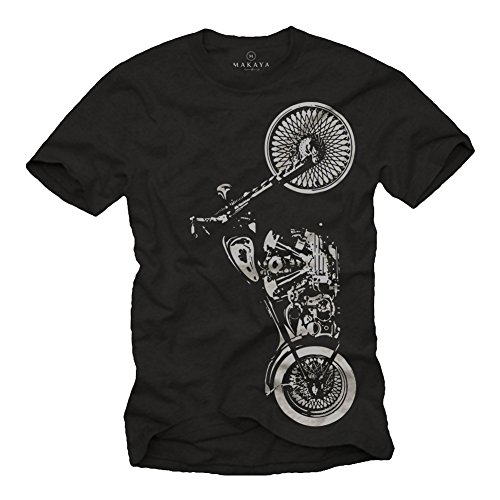 MAKAYA Ropa de Moto Hombre - Camiseta Negra L