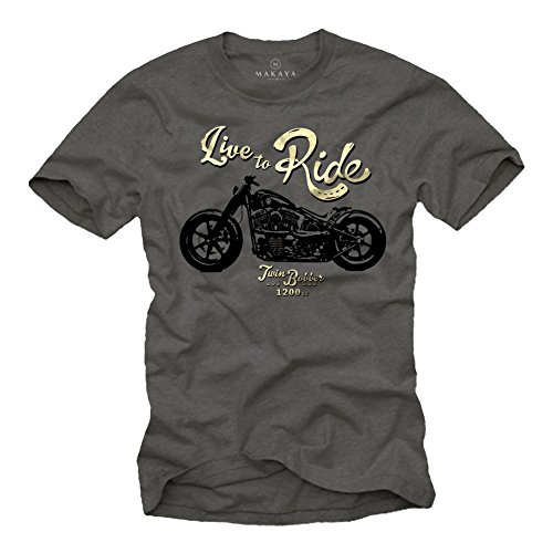 MAKAYA Ropa Moto Hombre - Camiseta con Mensaje Life TO Ride - Gris M