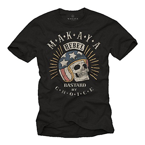 MAKAYA Ropa Motocross Camiseta con Calaveras y Casco Moto para Hombre - Regalos Originales Negra L