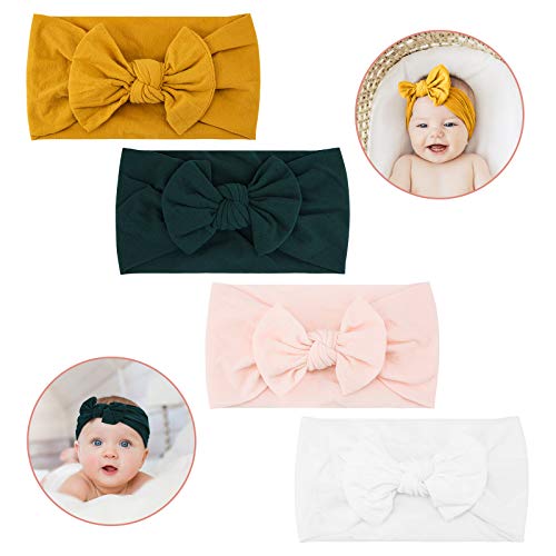 Makone Vendas del bebé súper elásticas Suaves Nudo de bebé Turbante Multicolor Hairband de los bebés recién Nacidos Banda Para Cabeza (Style-89/4PCS)