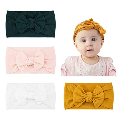 Makone Vendas del bebé súper elásticas Suaves Nudo de bebé Turbante Multicolor Hairband de los bebés recién Nacidos Banda Para Cabeza (Style-89/4PCS)