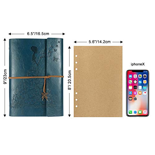 MaleDen - Diario de piel, cuaderno de espiral vintage, recargable, cuaderno de bocetos para escribir con páginas en blanco para regalos de mujeres y niñas (A5, azul profundo)