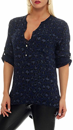 Malito Blusa con Animal-Print Safari 3/4 Túnica Parte Superior Top Obersized 6702 Mujer Talla Única (Azul Oscuro)