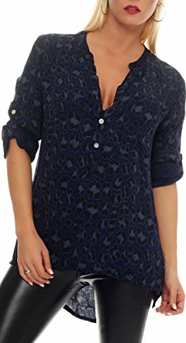 Malito Blusa con Animal-Print Safari 3/4 Túnica Parte Superior Top Obersized 6702 Mujer Talla Única (Azul Oscuro)