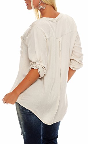 Malito Blusa con V-Neck Safari 3/4 Túnica Parte Superior Top Oversized 9015 Mujer Talla Única (Beige)