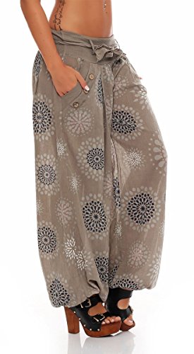 Malito Harem Pantalón con Veraniego Print Boyfriend Aladin Bombacho Sudadera Baggy Yoga 3481 Mujer Talla Única (Fango)