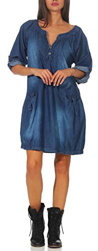 Malito Mujer Jeans Vestida Bata Prenda Algodón 6255 (Azul)