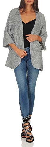 Malito Mujer Lana-Chaqueta Superior Cardigan Suéter Pullover 0185 (Adecuado de la Talla 40 hasta 46, Gris Claro)
