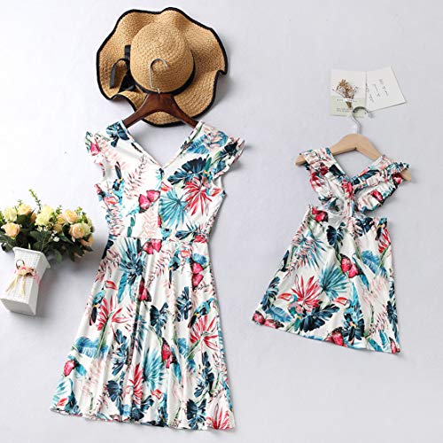 Mama y Yo Ropa Vestidos a Juego Familiar Ropa Mujer Niña Madre Hija Floral Vestido de Verano Sin Mangas