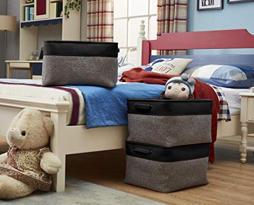 Mangata Cestas Grandes de almacenaje, Caja almacenaje Tela de Lona con Asas para Ropa, estantes, Juguetes (Plegable, Gris Negro,Extra Grande)