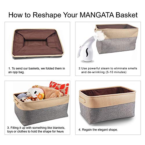 Mangata Cestas Grandes de almacenaje, Caja almacenaje Tela de Lona con Asas para Ropa, estantes, Juguetes (Plegable, Gris Negro,Extra Grande)