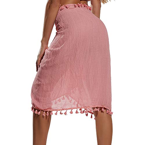 Manooby Bikini Cover Ups de Playa para Mujer Bañador de Gasa Pareo Bufanda Semi Transparente Traje Falda Corta con Borlas
