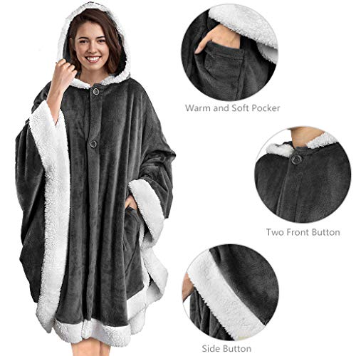Manta con Capucha y Abrigo de ángel, Manta de Poncho Ultra Suave para Llevar Poncho, Manta con Bolsillos, Gran Regalo para Mujeres